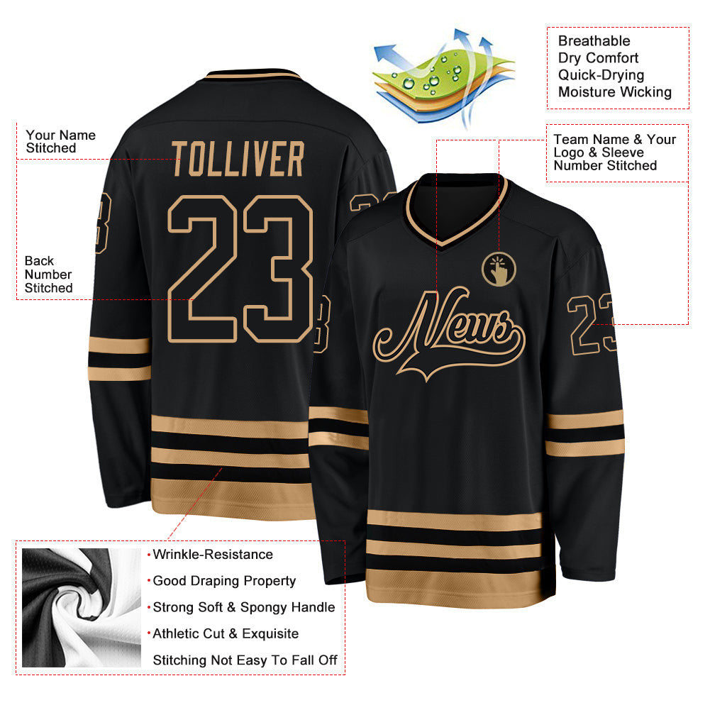 Black Black-Old Gold Custom Hockey Jersey