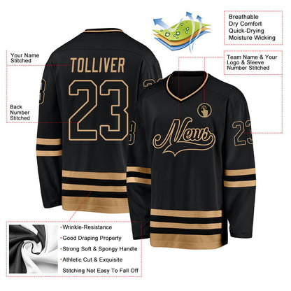 Black Black-Old Gold Custom Hockey Jersey