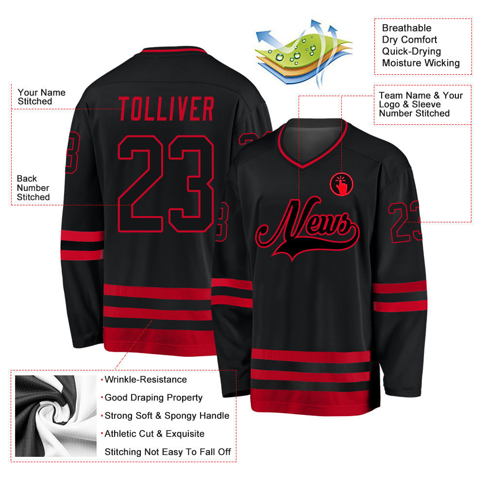 Black Black-Red Custom Hockey Jersey