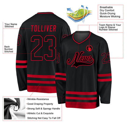 Black Black-Red Custom Hockey Jersey