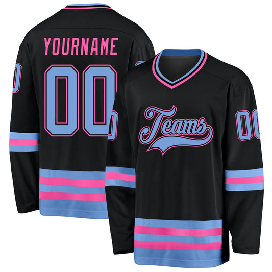 Black Light Blue-Pink Custom Hockey Jersey