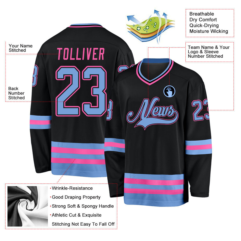 Black Light Blue-Pink Custom Hockey Jersey