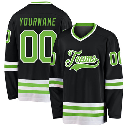 Black Neon Green-White Custom Hockey Jersey