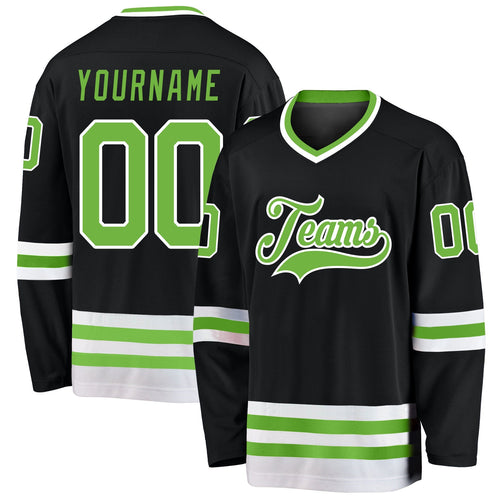Black Neon Green-White Custom Hockey Jersey