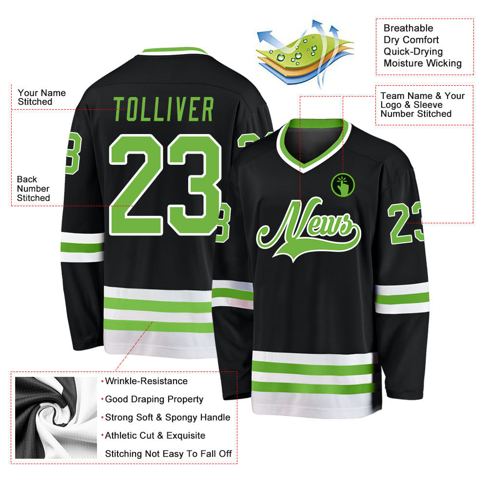 Black Neon Green-White Custom Hockey Jersey