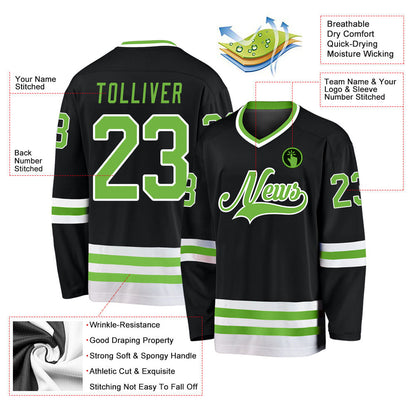 Black Neon Green-White Custom Hockey Jersey