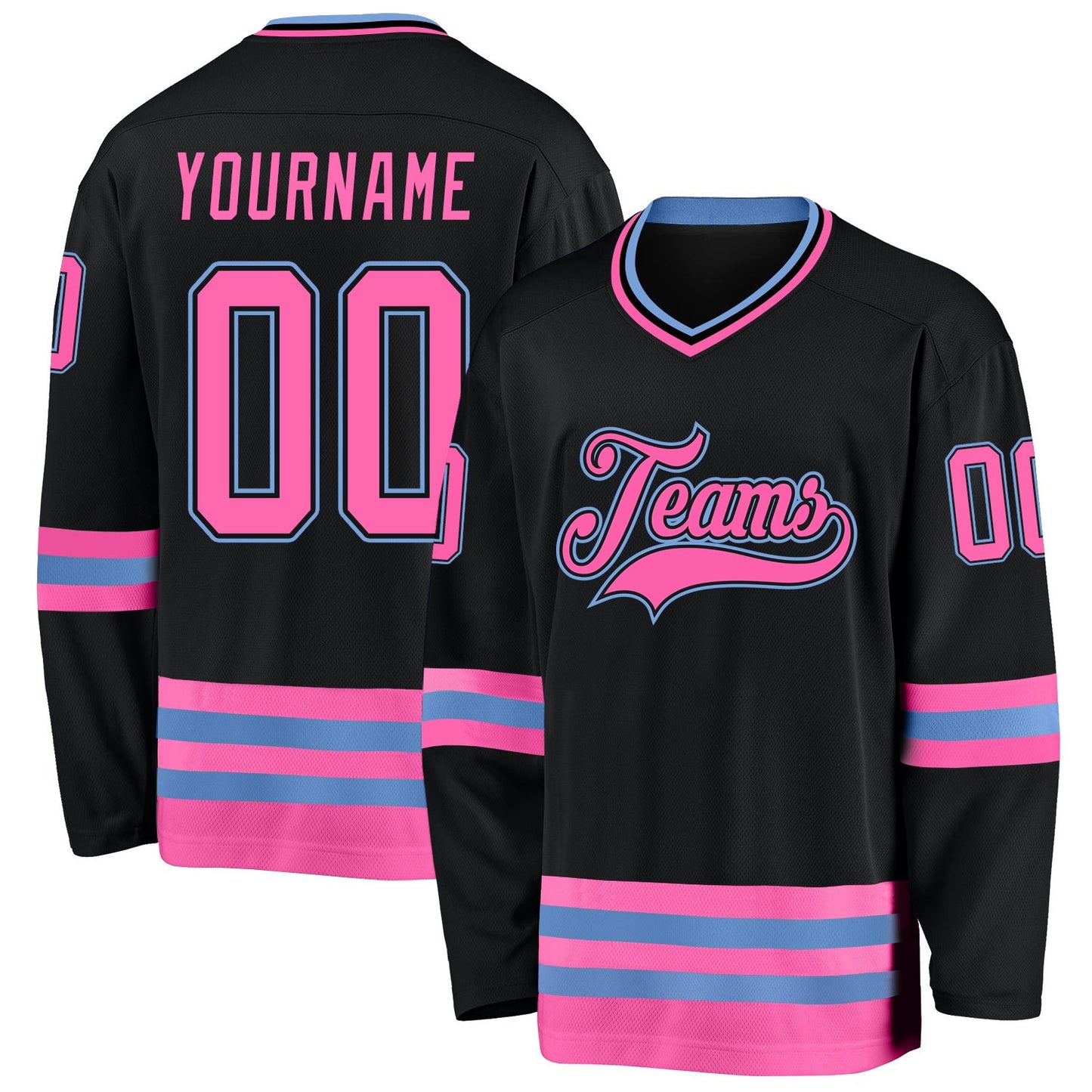 Black Pink-Light Blue Custom Hockey Jersey