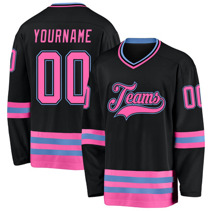 Black Pink-Light Blue Custom Hockey Jersey