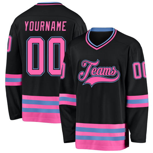 Black Pink-Light Blue Custom Hockey Jersey