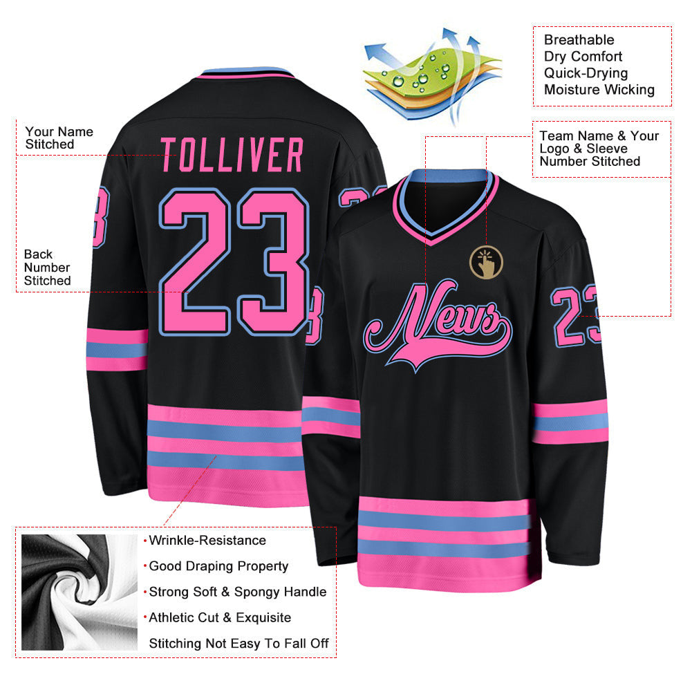 Black Pink-Light Blue Custom Hockey Jersey