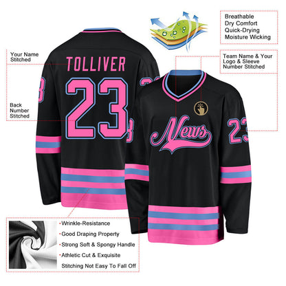 Black Pink-Light Blue Custom Hockey Jersey