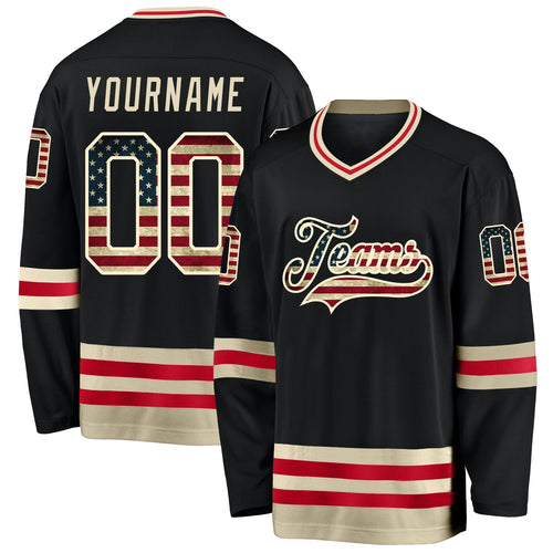 Black USA Flag-Cream Custom Hockey Jersey