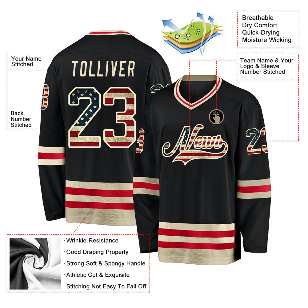 Black USA Flag-Cream Custom Hockey Jersey
