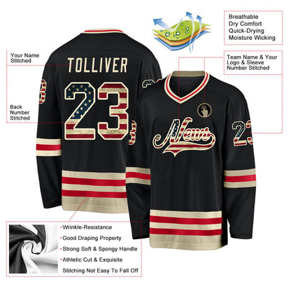 Black USA Flag-Cream Custom Hockey Jersey