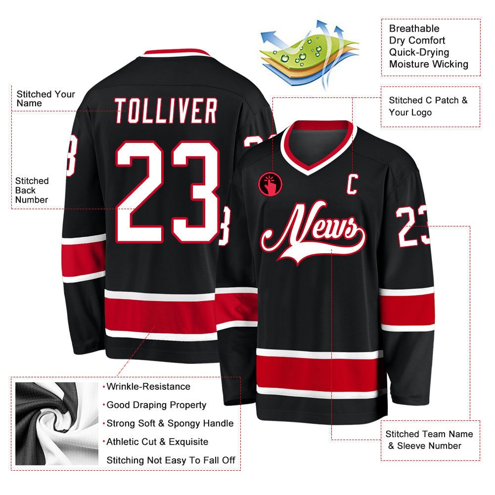 Black White-Red Custom Hockey Jersey