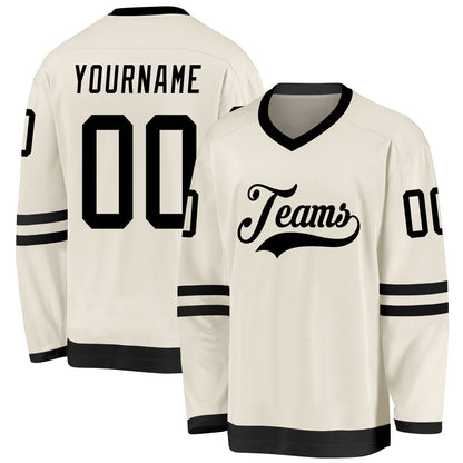 Cream Black Custom Hockey Jersey