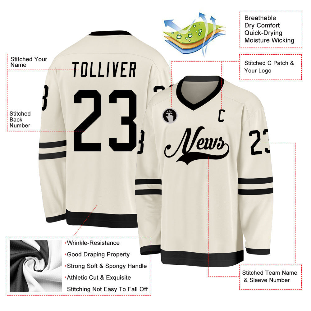 Cream Black Custom Hockey Jersey