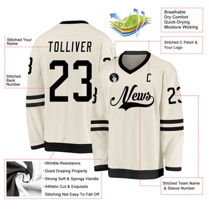 Cream Black Custom Hockey Jersey