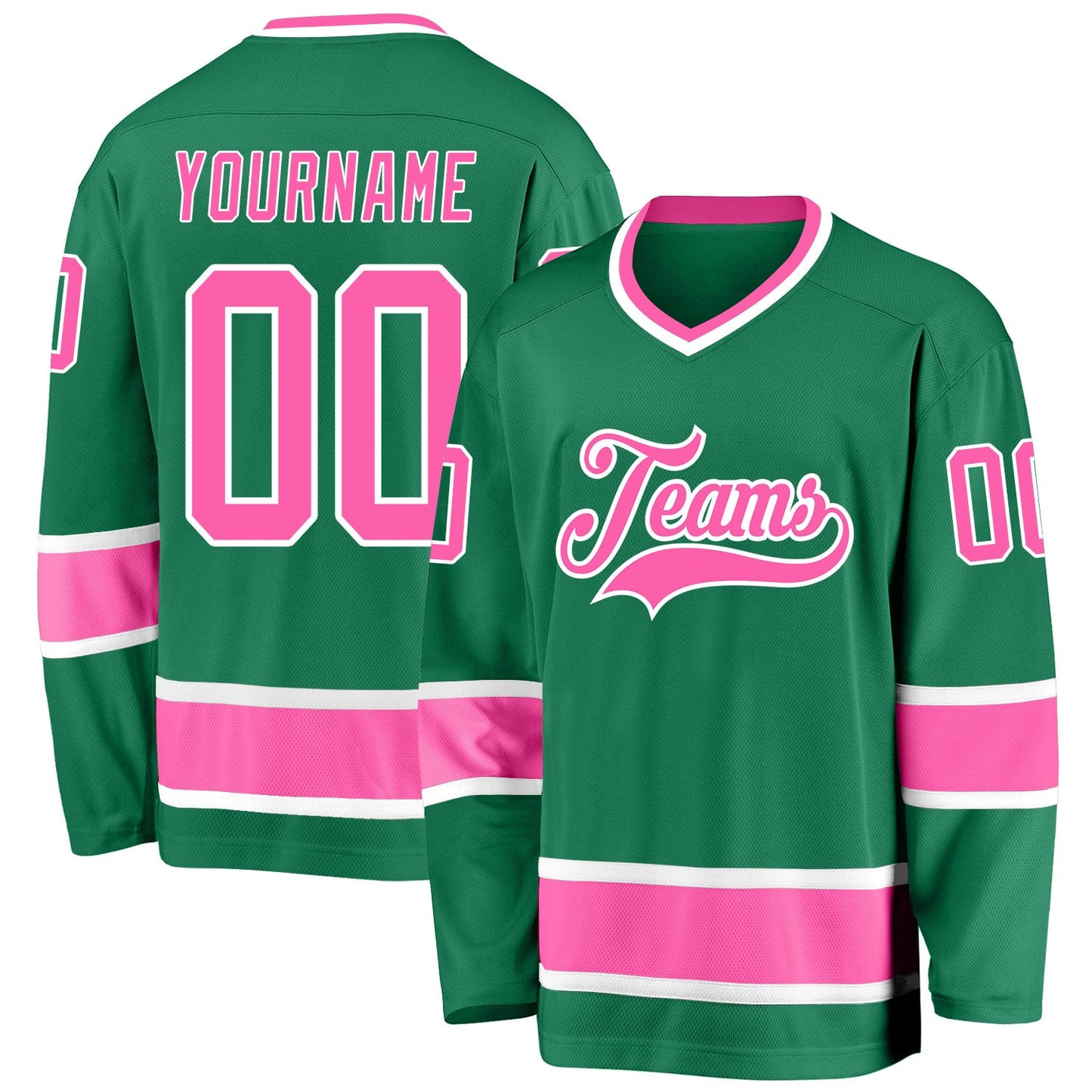 Kelly Green Pink-White Custom Hockey Jersey