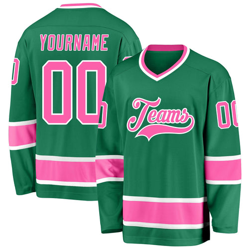 Kelly Green Pink-White Custom Hockey Jersey