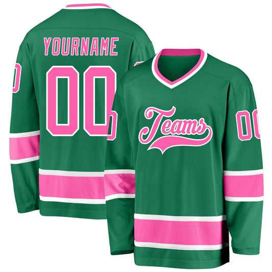 Kelly Green Pink-White Custom Hockey Jersey