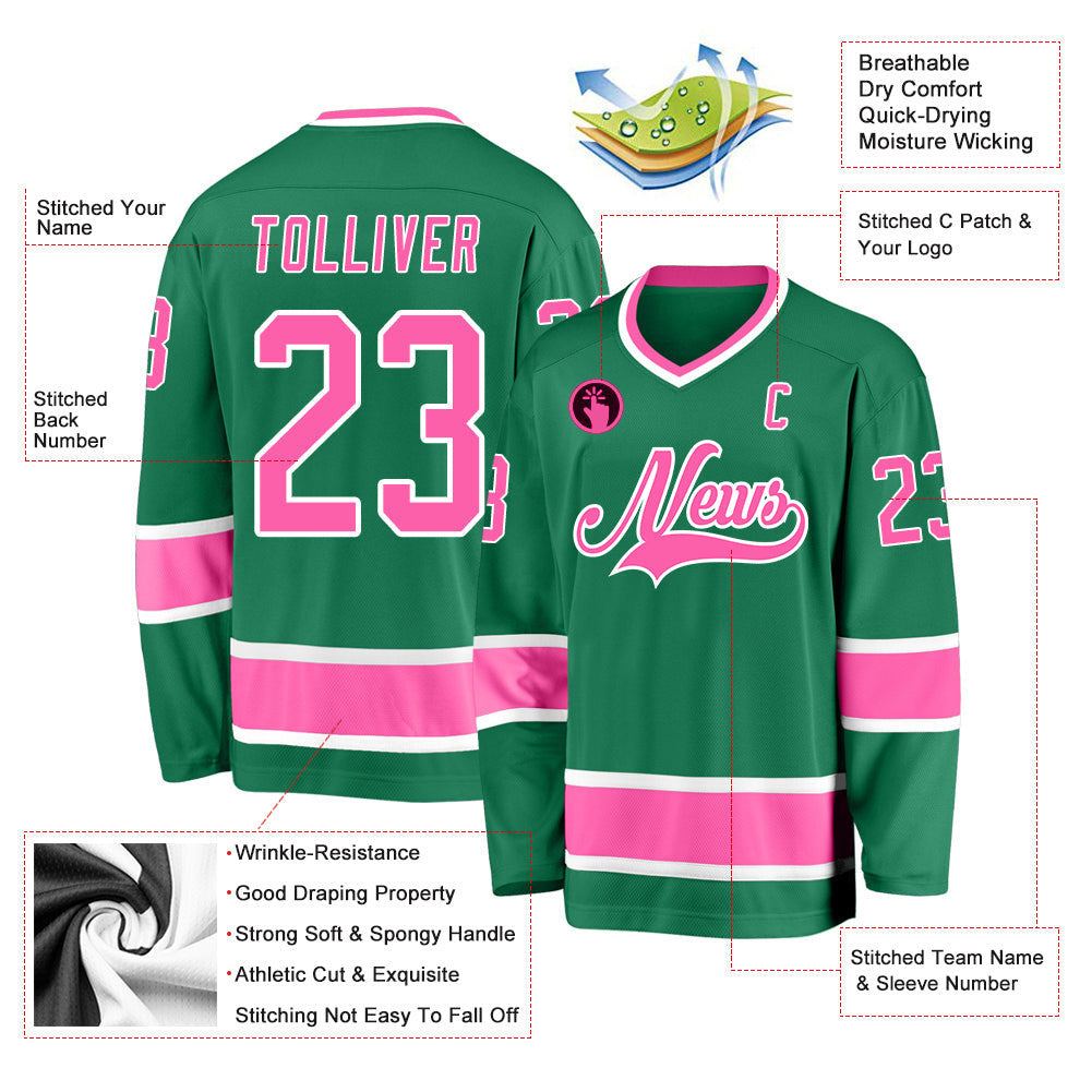 Kelly Green Pink-White Custom Hockey Jersey