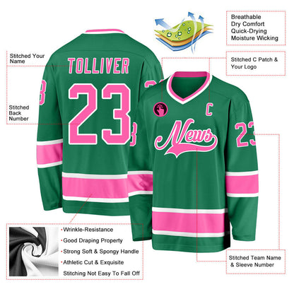 Kelly Green Pink-White Custom Hockey Jersey