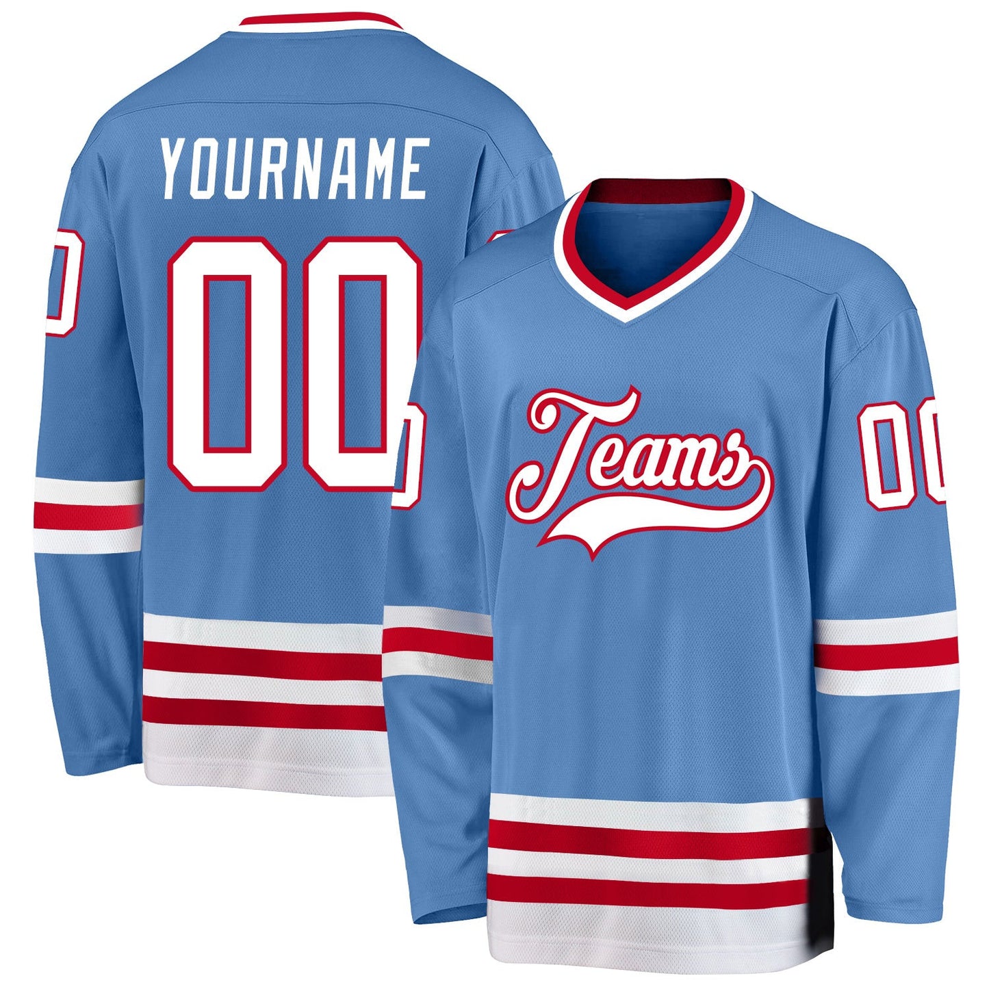 Light Blue White-Red Custom Hockey Jersey