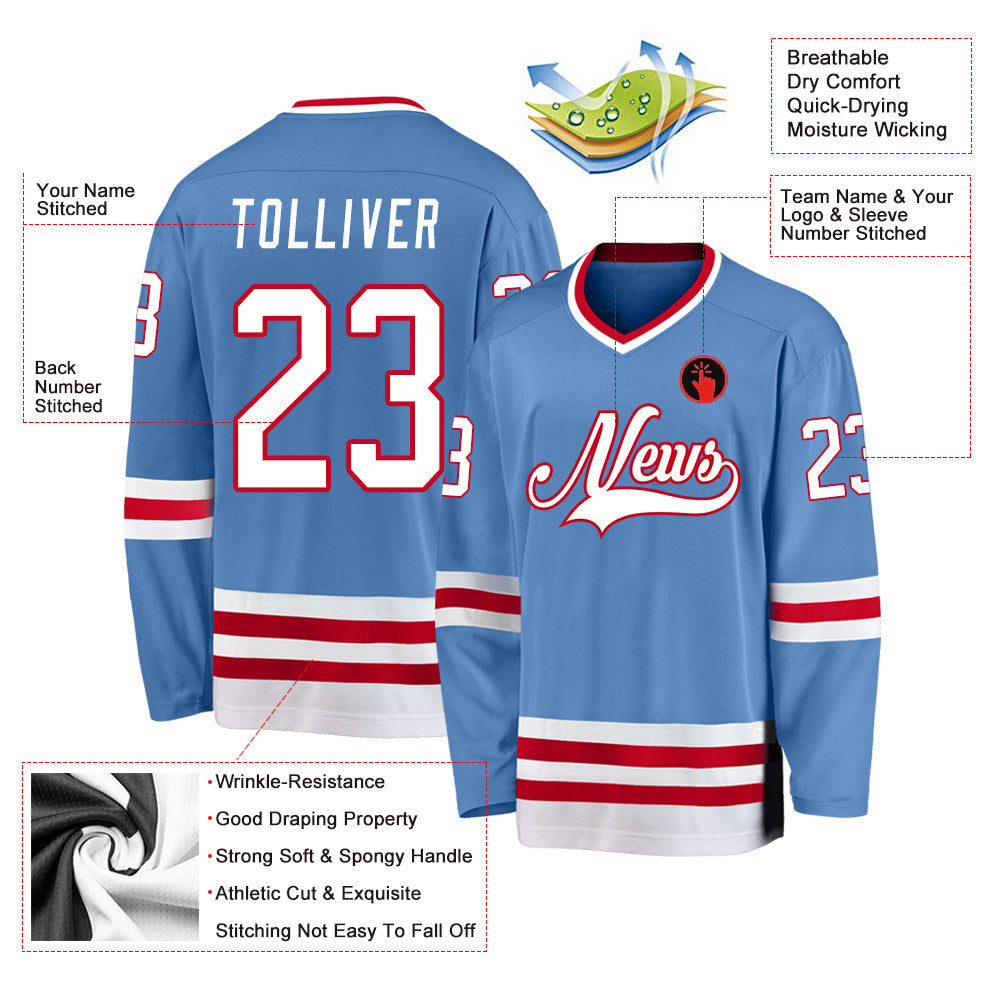Light Blue White-Red Custom Hockey Jersey
