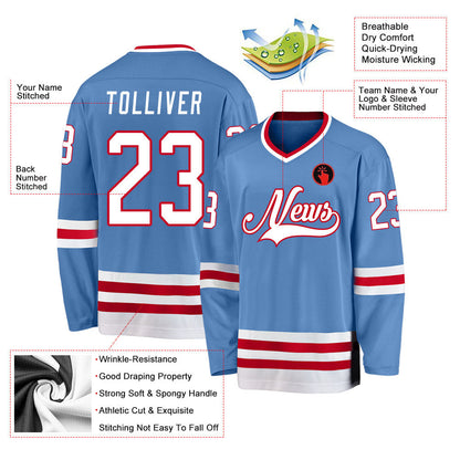 Light Blue White-Red Custom Hockey Jersey