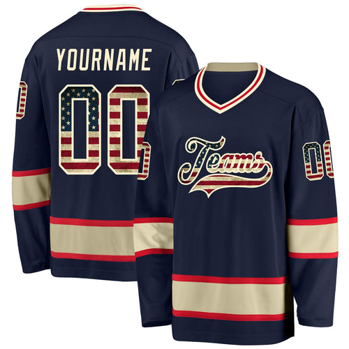 Navy Vintage USA Flag-Cream Custom Hockey Jersey