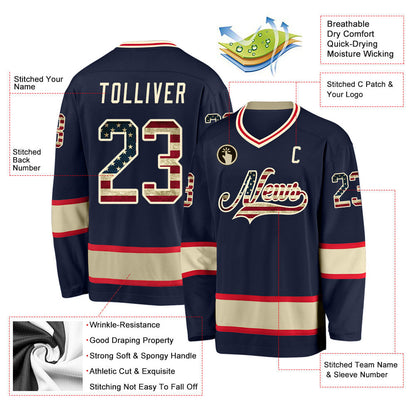 Navy Vintage USA Flag-Cream Custom Hockey Jersey