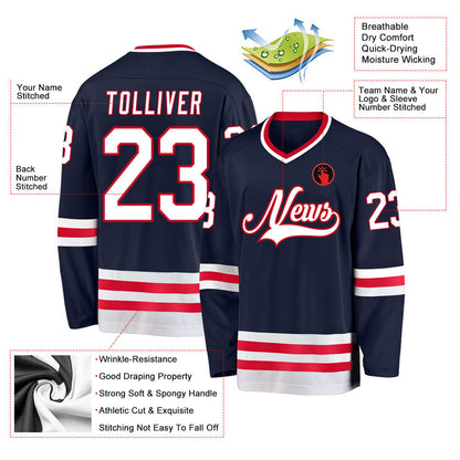 Navy White-Red Custom Hockey Jersey