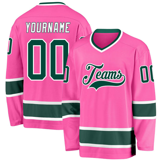 Pink Green-White Custom Hockey Jersey