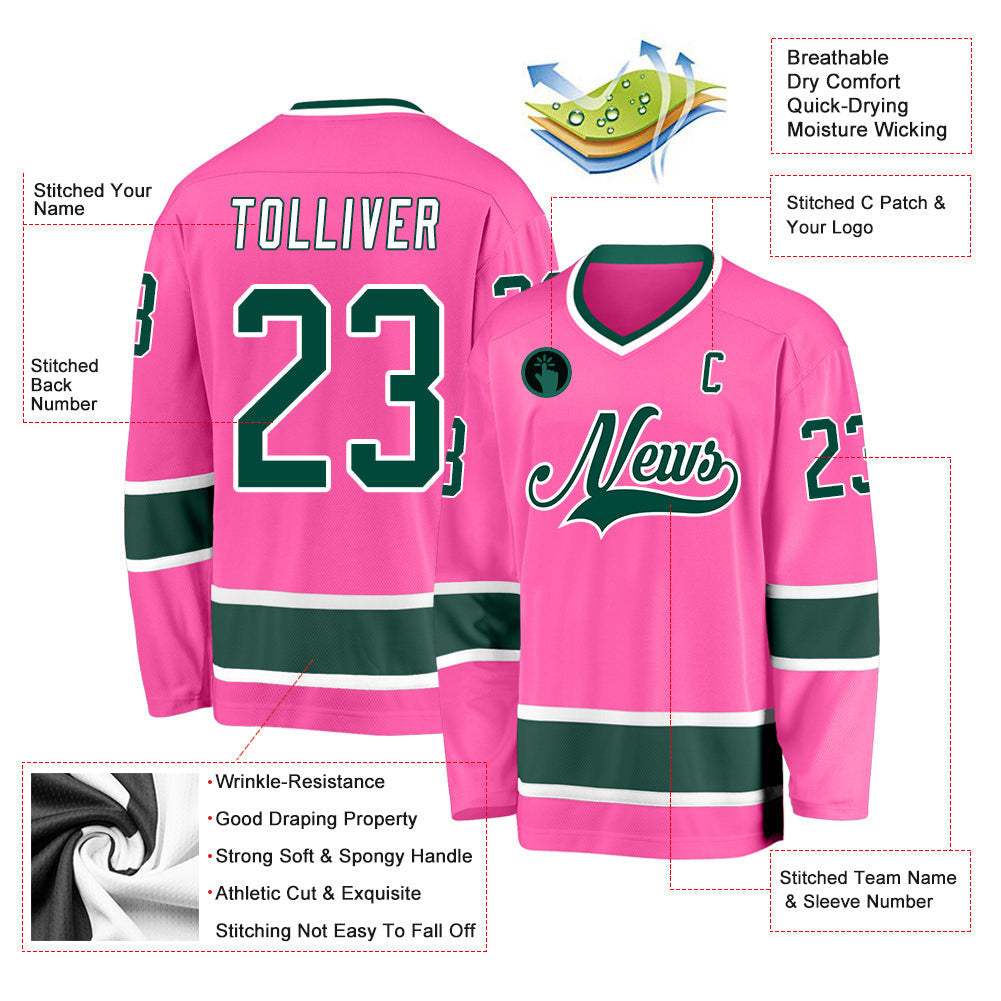Pink Green-White Custom Hockey Jersey
