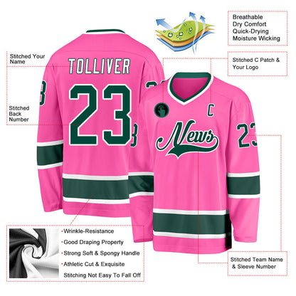 Pink Green-White Custom Hockey Jersey