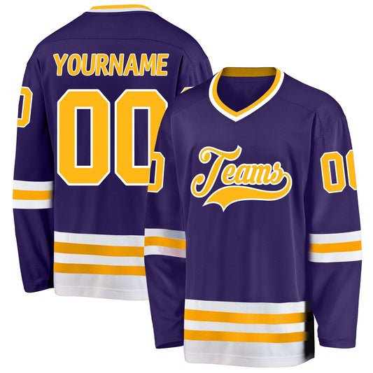 Purple Gold-White Custom Hockey Jersey