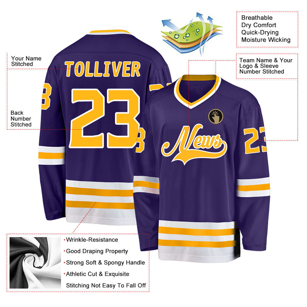 Purple Gold-White Custom Hockey Jersey