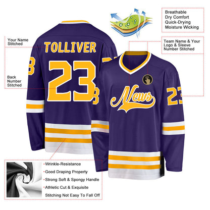 Purple Gold-White Custom Hockey Jersey