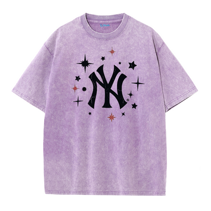 New York Inspired Space Baseball Player Retro Distressed T-Shirt