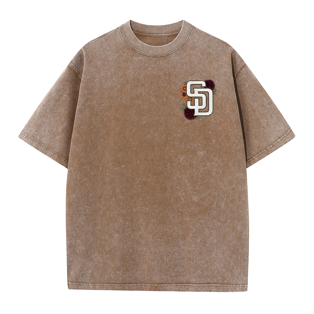 San Diego Floral Script Baseball Graphic Vintage Washed T Shirt