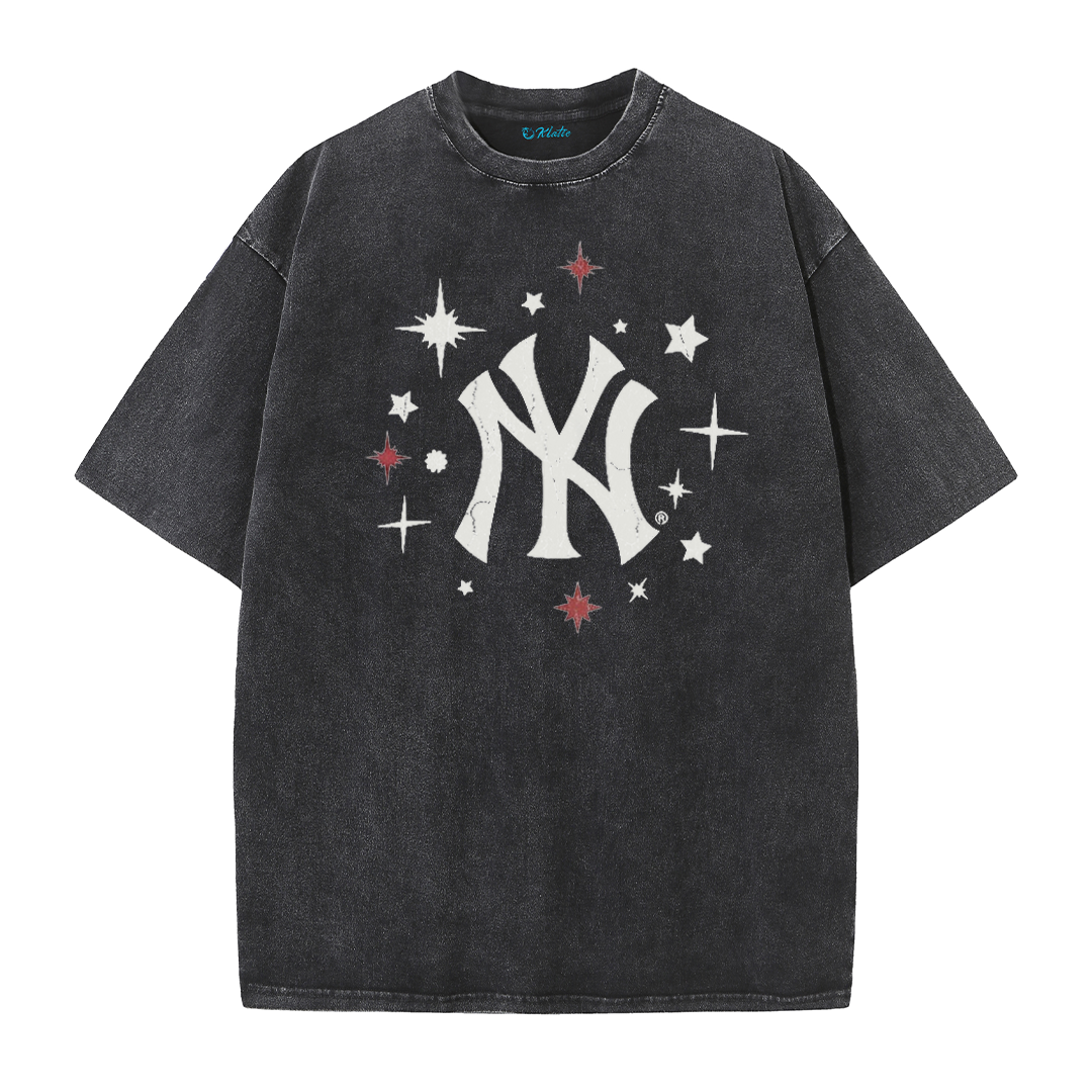 New York Inspired Space Baseball Player Retro Distressed T-Shirt