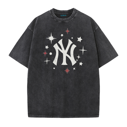 New York Inspired Space Baseball Player Retro Distressed T-Shirt