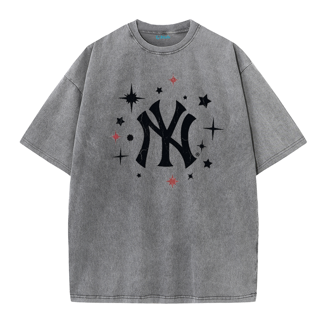 New York Inspired Space Baseball Player Retro Distressed T-Shirt