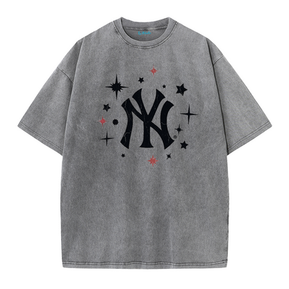 New York Inspired Space Baseball Player Retro Distressed T-Shirt