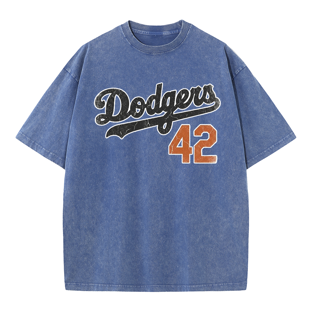 LA 42 Vintage Number Graphic Baseball T Shirt