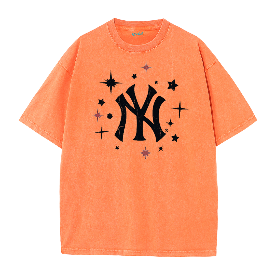 New York Inspired Space Baseball Player Retro Distressed T-Shirt
