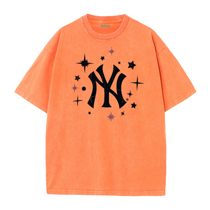 New York Inspired Space Baseball Player Retro Distressed T-Shirt