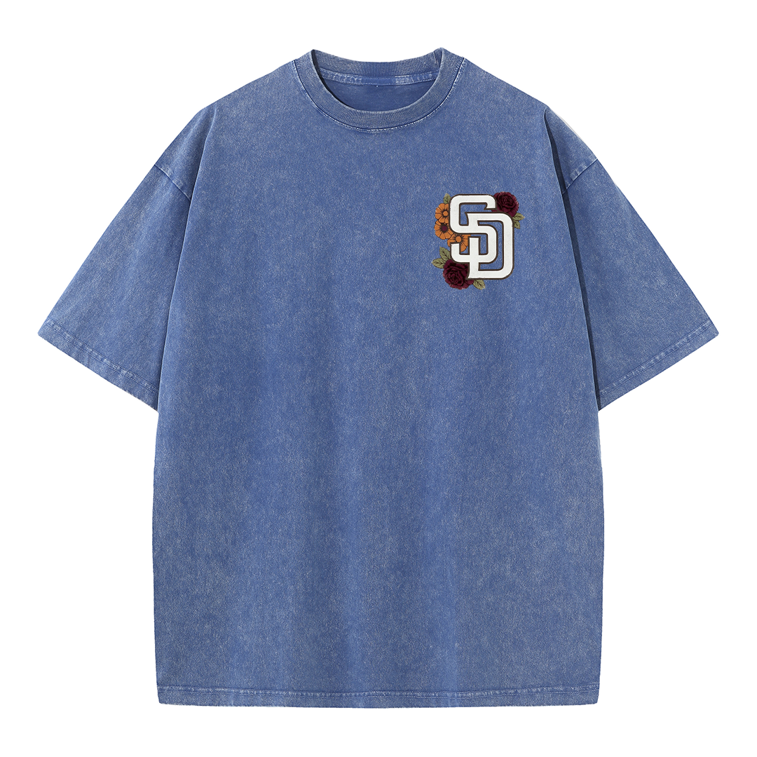 San Diego Floral Script Baseball Graphic Vintage Washed T Shirt