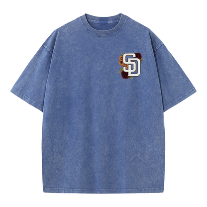 San Diego Floral Script Baseball Graphic Vintage Washed T Shirt